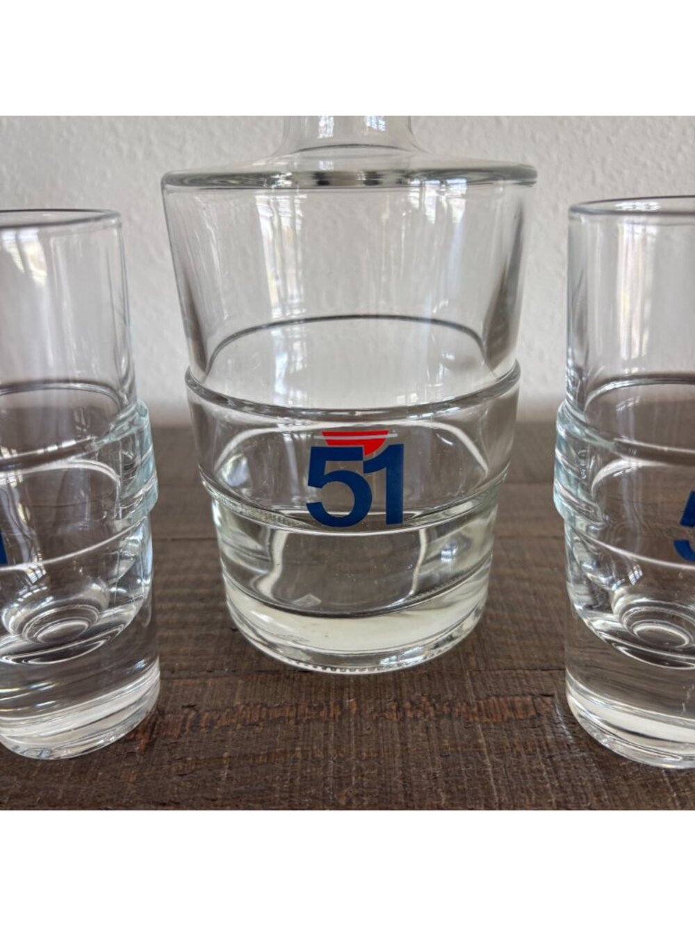 Vintage Pastis 51 WaterBarrel Carafe Set of 2 Glasses Shot Glass Retro Barware - Picture 3 of 9